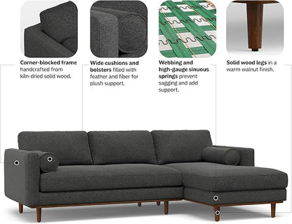 SIMPLIHOME Morrison Right Sectional Sofa in Woven-Blend Recycled Polyester Fabric, Charcoal Grey, 102-inches Wide, L-Shaped Couch with Right Chaise for the Living Room and Family Room