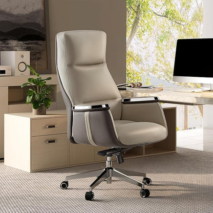 EUREKA ERGONOMIC Royal II Executive Office Chair High Back, Big and Tall with Extra Wide Seat, Silicone Leather Desk Chair Computer Chair, Modern Office Chair Home Office Desk Chairs - Beige Gray