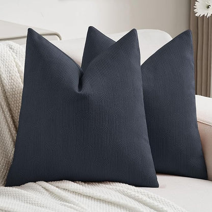FUTEI Navy Blue Chenille Decorative Throw Pillow Covers 22x22 Inch Set of 2,Soft Cozy Striped Geometric Patterns Cushion Cases,Modern Home Decor for Couch Bed Living Room