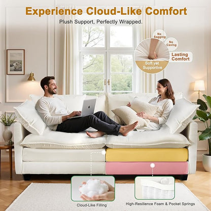 77" Cloud Chenille Sofa Set with Pillows, Deep Seat Loveseat Couch for Apartments, Space Saving 2-Seater with Solid Wood Frame, Easy Assembly (1YR Guarantee)