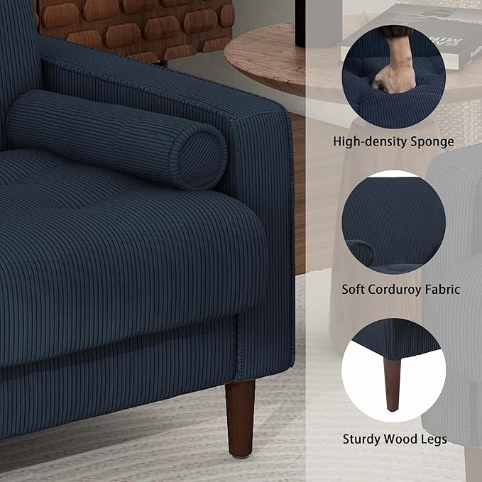 Oversized Accent Chair Set of 1, Corduroy Fabric Mid Century Modern Armchair with Large Seat for Living Room Bedroom Reading