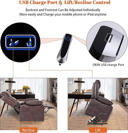 S*MAX Lift Chairs Recliners for Elderly Power Recliner Chairs Full Air Leather Electric Recliner Chairs Side Pockets USB Charge Port and Remote Control Power Lift Recliners Brown