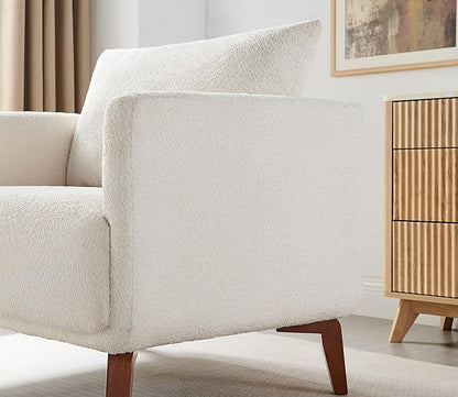 VANOMi Oversized Accent Chair Modern Boucle Armchair for Living Room Sets of 2, 37" Wide & Cozy Reading Chair with Solid Wood Legs, White Upholstered Lounge for Bedroom & Office, (Easy Assembly)