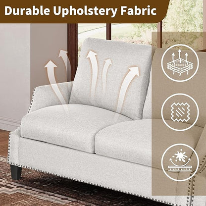 3 Piece 6-Seater Living Room Sofa Set, Modern Upholstered 3-Seater Sofa, Loveseat & Armchair, Handmade Nailhead Trim, Ergonomic Deep-Seat Couch for Living Room, Bedroom, Apartment, Beige