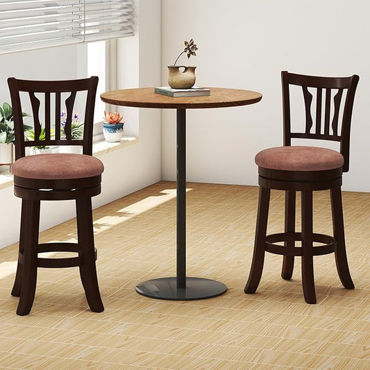 COSTWAY 26" Counter Height Stools Set of 2, Swivel High-Top Chairs with Backrest & Faux Leather Padded Seat, Rubber Wood Counter Barstools with Footrest for Kitchen, Dining Room, Pub (2,26'')