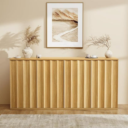 2 Pack Fluted Sideboard Buffet Cabinet with Storage, 31.5" Modern Kitchen Cabinets with Doors, Coffee Bar Buffet Cabinet for Kitchen, Entryway Cabinets for Living Room, Natural