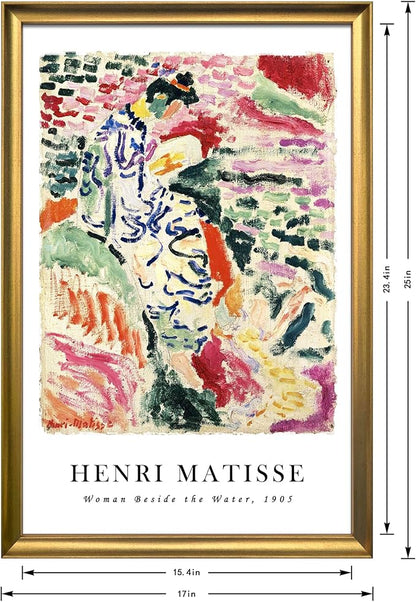 Wieco Art Framed Wall Art Woman Beside the Water 1905 by Henri Mattise Abstract Colorful Art Matisse Posters Canvas Prints for Wall and Home Office Decorations Bronze Gold Frame