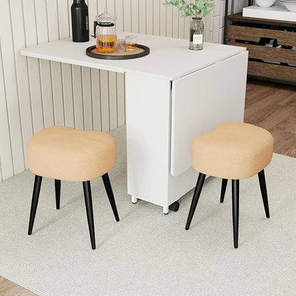 White Vanity Stool, Soft Makeup Stool with Solid Metal Legs for Vanity Corner, Morden Footrest Easy to Assembly（Camel）