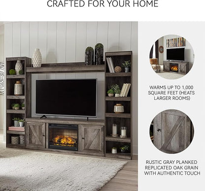 Signature Design by Ashley Wynnlow Farmhouse 60" TV Stand with Electric Fireplace for TVs up to 69", Gray