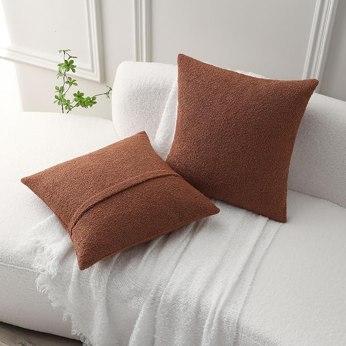 FUTEI Pack of 2 Rust Decorative Throw Pillow Covers 16x16 Inch Soft Cozy Solid Boucle Textured Cushion Case,Modern Home Decor for Couch Bed Living Room