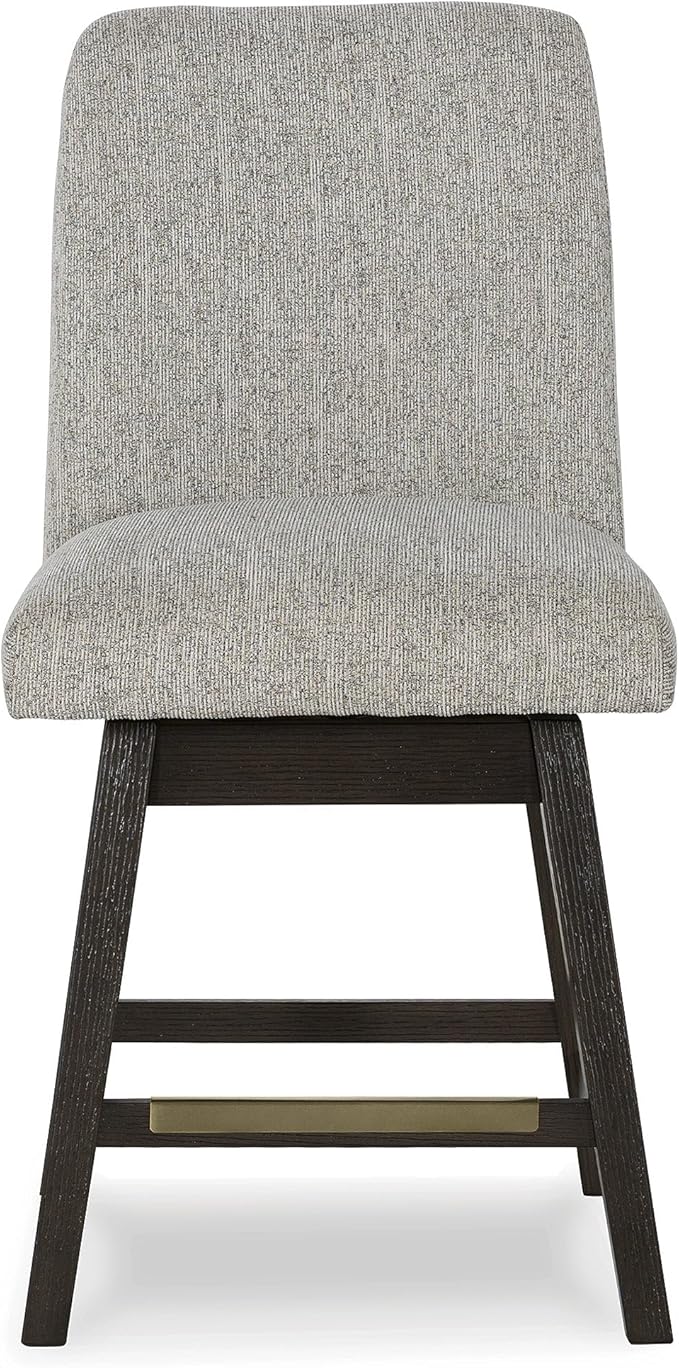 Signature Design by Ashley Burkhaus Counter Height Upholstered Swivel Barstool, Set of 2, Foam Cushion, Metal Footrest, Solid Wood Frame, Beige & Dark Brown