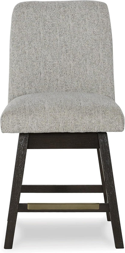 Signature Design by Ashley Burkhaus Counter Height Upholstered Swivel Barstool, Set of 2, Foam Cushion, Metal Footrest, Solid Wood Frame, Beige & Dark Brown