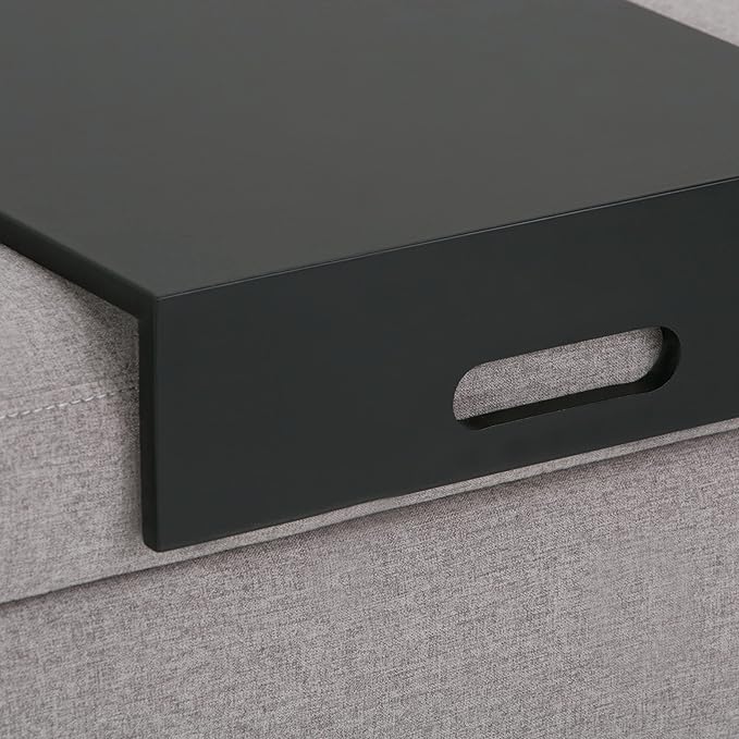 SIMPLIHOME Oregon 42 inch Wide Contemporary Rectangle Storage Ottoman Bench with Tray in Cloud Grey Linen Look Fabric, Assembled, For the Living Room, Entryway and Family Room