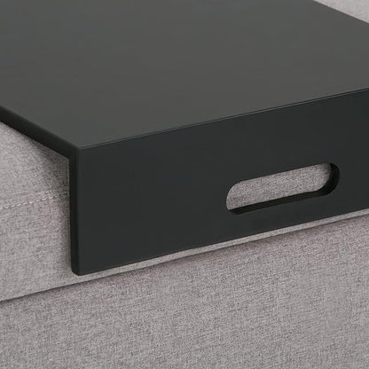 SIMPLIHOME Oregon 42 inch Wide Contemporary Rectangle Storage Ottoman Bench with Tray in Cloud Grey Linen Look Fabric, Assembled, For the Living Room, Entryway and Family Room