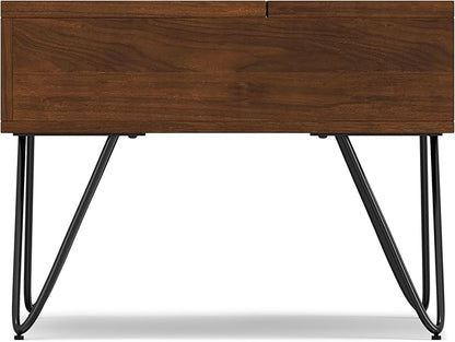 SIMPLIHOME Hunter Small Lift Top Coffee Table - 36 inch Wide Solid Walnut Veneer and Metal Industrial Cocktail Table, Living Room Table with Hidden Storage, 2 Cubbies, and Hairpin Legs