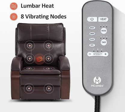 MCombo Power Lift Recliner Chair Sofa with Massage and Heat, Adjustable Headrest for Elderly People, Solid Wood Armrest, USB Ports, Side Pockets, Faux Leather 7917 (Dark Brown, Medium)