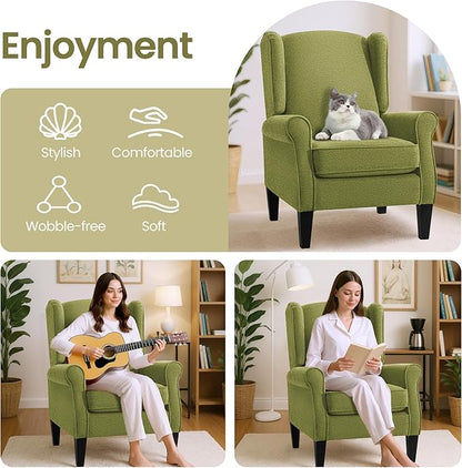 Accent Chair, Modern Living Room Chairs with Wingback, Comfy Upholstered High Back Single Sofa for Bedroom, Mid-Century Reading Armchair Sillas para Sala