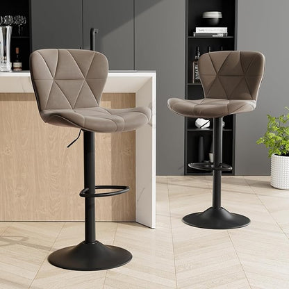 Bar Stools Set of 1,Adjustable Swivel Barstools, Faux Leather Bar Chairs,Upholstered Counter Height with High Backrest for Kitchen Island, Dark Khaki