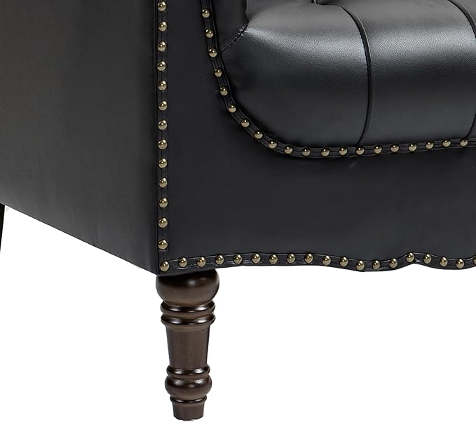 UIXE Faux Leather Accent Chairs Set of 2, Comfy Club Chair Upholstered Armchair for Living Room, Button Tufted Arm Chair Retro Single Sofa Side Reding Seat for Bedroom - Black