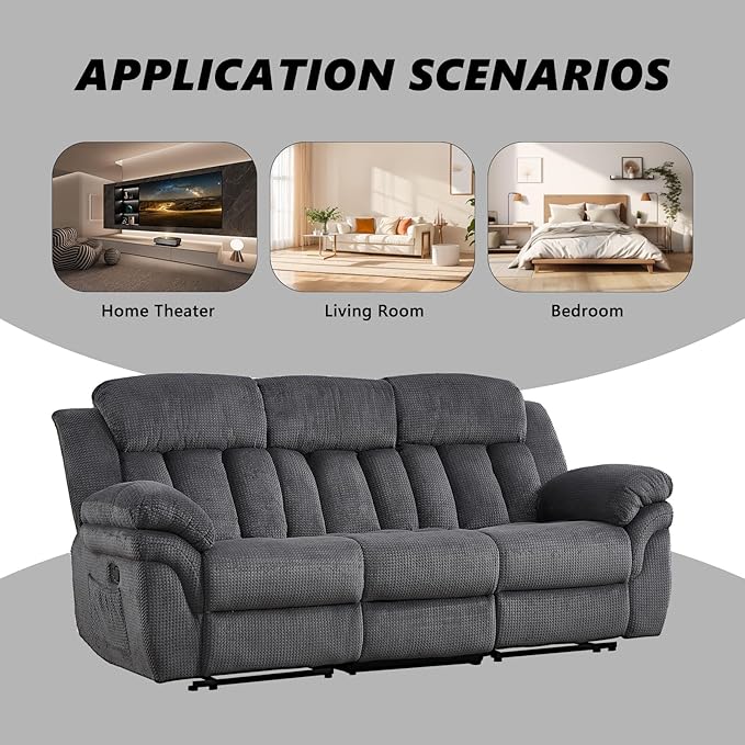 CANMOV Recliner Sofa Set, Manual Reclining Sofa with Overstuffed Armrest for Living Room,Bedroom Furniture,Office,3 Seat Grey