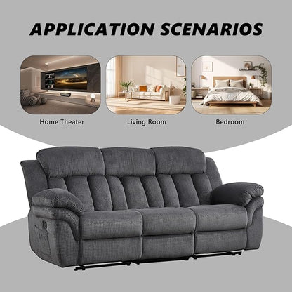 CANMOV Recliner Sofa Set, Manual Reclining Sofa with Overstuffed Armrest for Living Room,Bedroom Furniture,Office,3 Seat Grey
