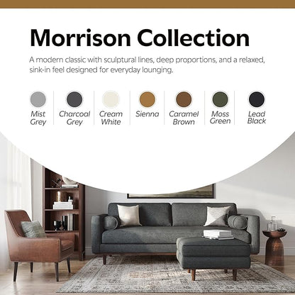 SIMPLIHOME Morrison 89-inch Wide Sofa in Charcoal Grey Woven-Blend Fabric, Handcrafted Mid-Century Modern Couch for Living Room or Family Room, Single Bench Cushion, Bolster Pillows