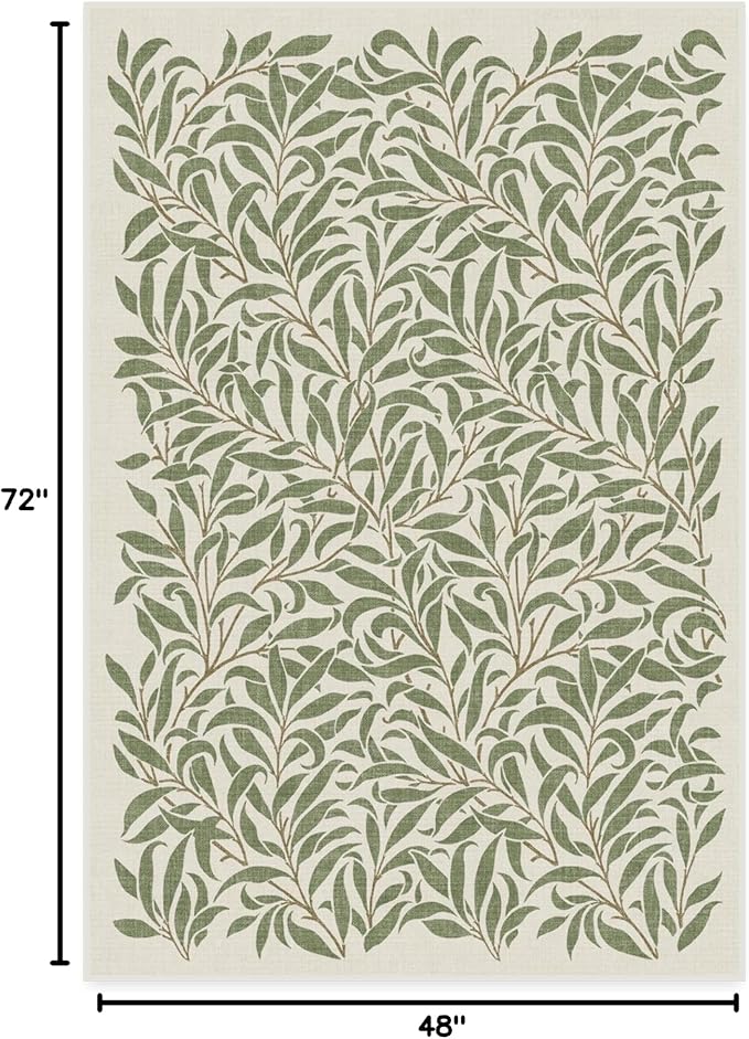 RUGGABLE x Morris & Co Washable Area Rug– Pure Willow Boughs Green 4x6, Stain-Resistant, Non-Slip – Medium Machine Washable Rugs for Living Room, Bedroom, Hallway, Entryway & Office–with Standard Pad