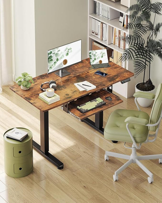 Casaottima Electric Standing Desk with Keyboard Tray, 40 Inch Height Adjustable Small Table, Sit Stand Table, Writing Computer Desk for Home, Office, Workstation, Rustic Brown