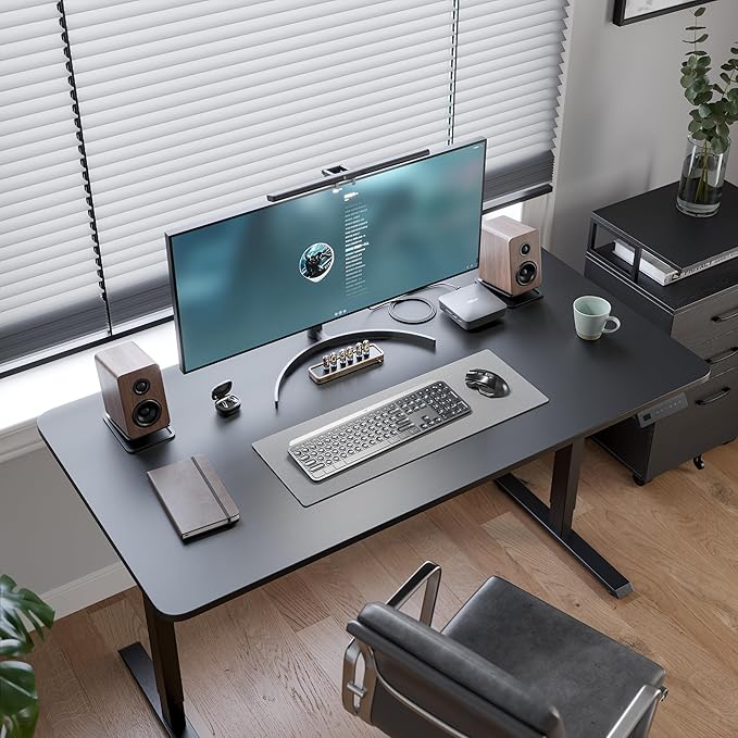 FEZIBO One-Piece Standing Desk Adjustable Height Stand up Home Office Desk, 48x24 Inch Electric Standing Computer Desk, with 4 Memory Presets, Headphone Hook, Black