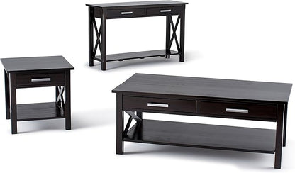 SIMPLIHOME Kitchener Console Table - 47 Inch Wide Solid Wood Sofa Table in Hickory Brown, Contemporary Storage Table for Entryway or Living Room with 2 Drawers, Bottom Shelf, and X-Design Side Panels