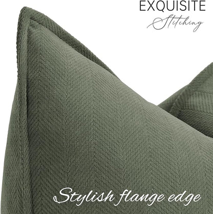 ZWJD Army Green Pillow Covers 18x18 Set of 2 Chenille Throw Pillow Covers with Elegant Design Soft and Luxurious Decorative Throw Pillows for Couch, Bed, and Home Decor