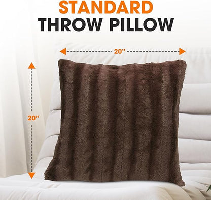 Cheer Collection Faux Fur Throw Pillows - Decorative Pillows for Couch, Bed Throw Pillows, Chocolate Accent Pillows for Bedroom or Living Room Aesthetic, Set of 2 Furry Throw Pillows, 20" x 20"