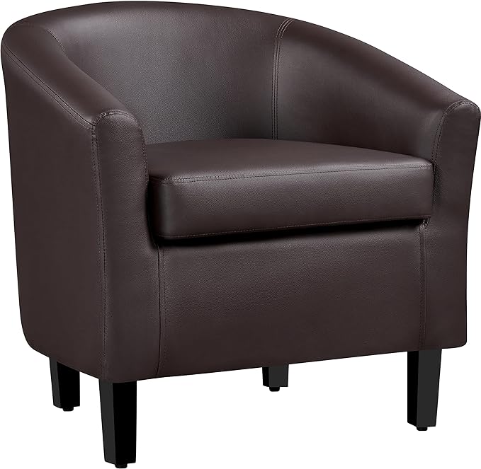 Yaheetech Leather Club Chair, Faux Leather Accent Chair, Modern Living Room Armchair with Wood Legs and Padded Seat for Bedroom Reception Room, Espresso
