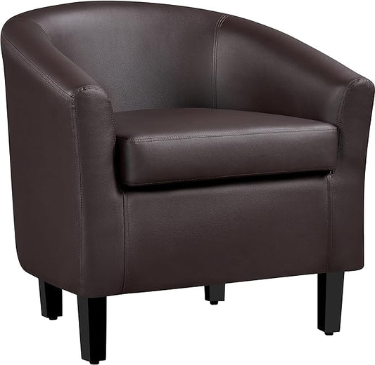 Yaheetech Leather Club Chair, Faux Leather Accent Chair, Modern Living Room Armchair with Wood Legs and Padded Seat for Bedroom Reception Room, Espresso