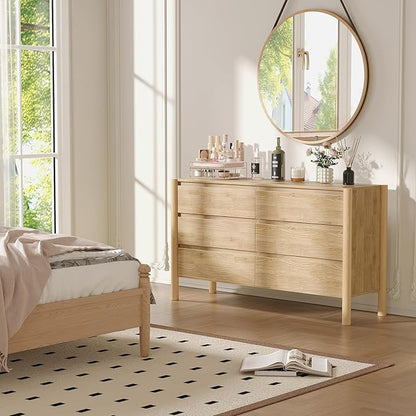 CHUWELL Dresser for Bedroom, 47" Wide Mid Century Chest of Drawers with 7 Large Storage Space and 4 Solid Wood Cylindrical Legs, 7 Drawer Large Dresser for Bedroom(Oak)