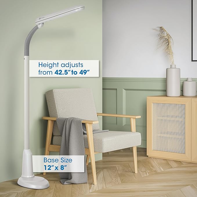 OttLite Standing Floor Lamp with Adjustable Neck, Craft Plus - 24w Gooseneck Floor Lamp for Bright Natural Daylight - Modern Home Decor, for Living Room, Sewing, Reading, Bedroom & Office