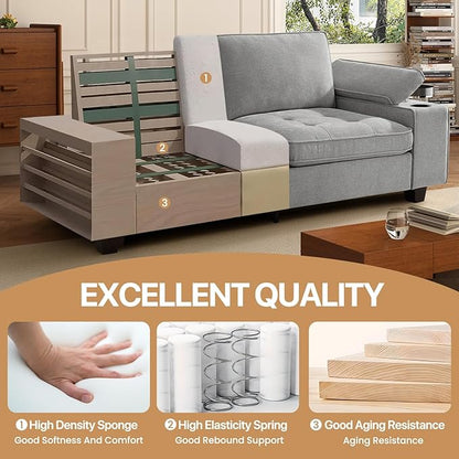 84" Loveseat Couch for Living Room,Modern Chenille Upholstered Sofa with Adjustable Storage Armrest,Cup Holders,USB & Type-C Ports,Solid Wood 2-Seater Loveseat Sofa for Apartment(Gray)