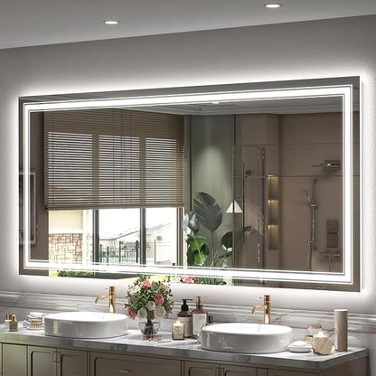 60x30 Inch LED Bathroom Mirror for Wall, Illuminated Vanity Mirror with Lights, Dimmable, Anti-Fog, Shatter-Proof, ETL Listed (Backlit and Front Lighted)