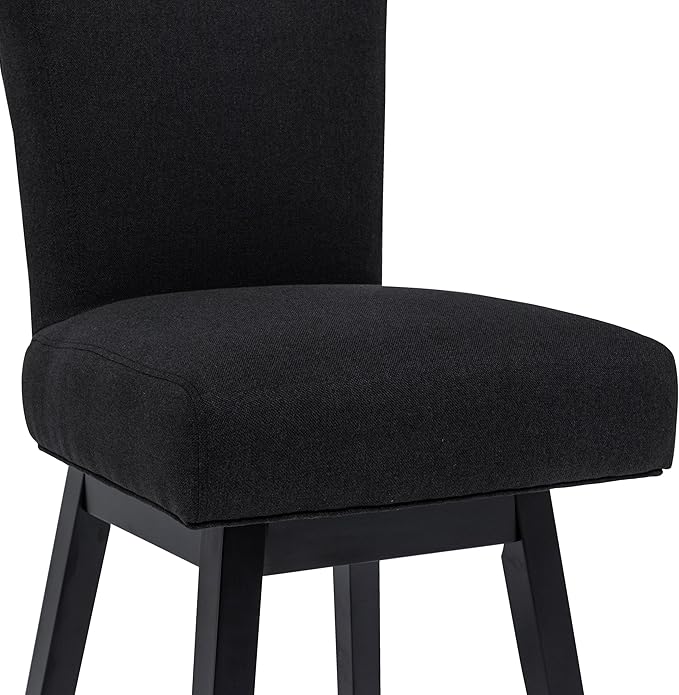 Bar Stool, 26 Inch Upholstered Barstools with 15.7" High Back and Footrest, Swivel Counter Height Barstools for Kitchen Island Home Bar Performance Fabric Black