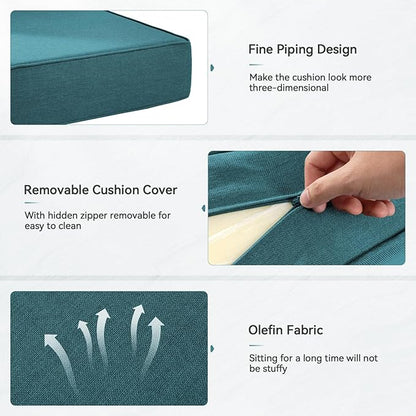 Luxury 6" Outdoor Cushions for Patio Furniture, 24x24x6" Thick Seat Cushion Set, Fade Resistant Couch Chair Replacement Cushions High Density Deep Wicker Chair Cushion with Removable Cover, Green