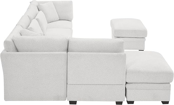 Christopher Knight Home Zery 7-Piece U-Shape Lounge Sofa Couch with Ottomans, Modern Modular Sectional Sofa Set with Pillow Back for Living Room, Chenille Upholstered Cloud Couch with Deep Seat,Beige