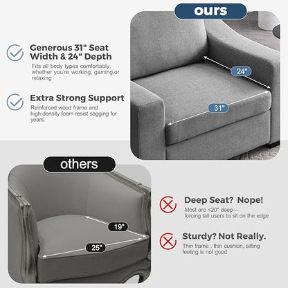 ABCASA 47" W Oversized Accent Chair Set of 2, Comfy Upholstered Sofa Chair with Large Seat and Wide Armrest, Pet-Friendly Modern Lounge Armchair for Living Room/Apartment/Bedroom, Premium Linen, Grey
