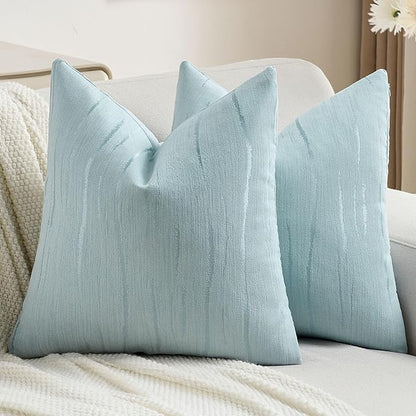 FUTEI Light Blue Chenille Decorative Throw Pillow Covers 24x24 Inch Set of 2,Soft Embossed Striped Textured European Cushion Case,Modern Home Decor for Couch Bed Living Room
