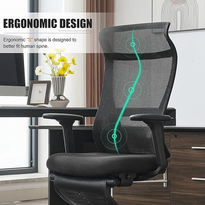 Okeysen High Back Ergonomic Mesh Office Chair, Adjustable Swivel Computer Desk Chair with Padded Seat, Armrests, and S-Shaped Lumbar Support for Home Office