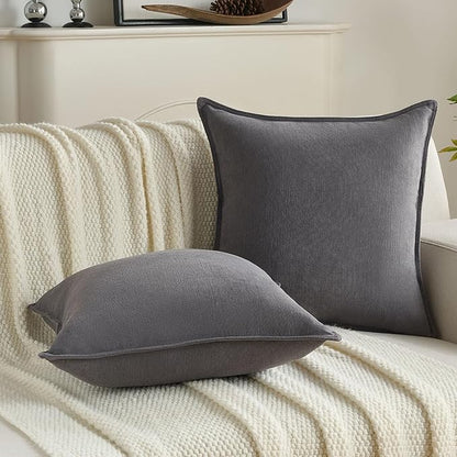 FUTEI Dark Grey Chenille Throw Pillow Covers 26x26 Inch Set of 2,Edges Double-Stitched Euro Pillow Shams,Modern Home Decor for Couch Living Room
