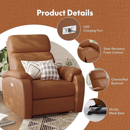 FLEXISPOT X3 Power Recliner Chair, Adjustable Electric Recliner with USB Port, Thick Cushion & Padded Back, Comfortable Faux Leather Chair for Adults, Living Room, Nursery, Home Theater (Saddle Brown)