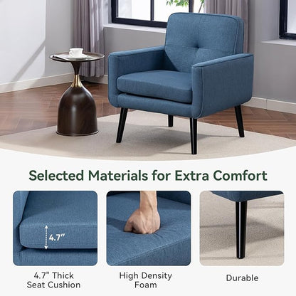 Accent Chair Set of 2, Fabric Modern Chair with Wooden Frame, Cozy Armchair Reading Chair with Comfy Back for Apartment, Living Room, Bedroom, Waiting Room, Small Space, Corner, Blue