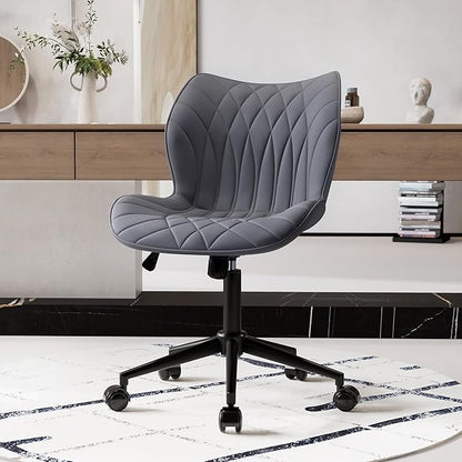 YOUNUOKE Armless Desk Chair Comfy Office Chair with Wheels HomeTask Chair Adjustable Computer Chairs Modern PU Leather Swivel Chairs Upholstered Makeup Vanity Chair(Grayish Purple)