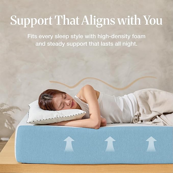 LIFEMENT Basic Queen Cooling Gel Infused Memory Foam Mattress in a Box | Medium Firm Bed, Fiberglass Free, Certified Pressure Relief Foam, Cooling Comfort Sleep, 10 Inch