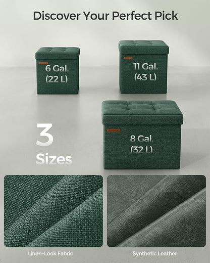 SONGMICS Foldable Small Ottoman Foot Rest, 11.8 Inches Foot Stool, Cube Ottoman with Storage, Load up to 286 lb, Retro Green ULSF028C01